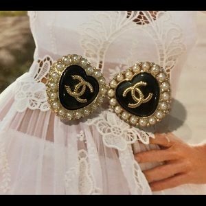 CHANEL CC Heart Shaped Button Earrings